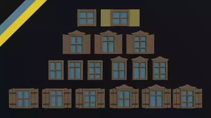 Cartoon fantasy wood windows Polygonal Style Low-poly 3D model