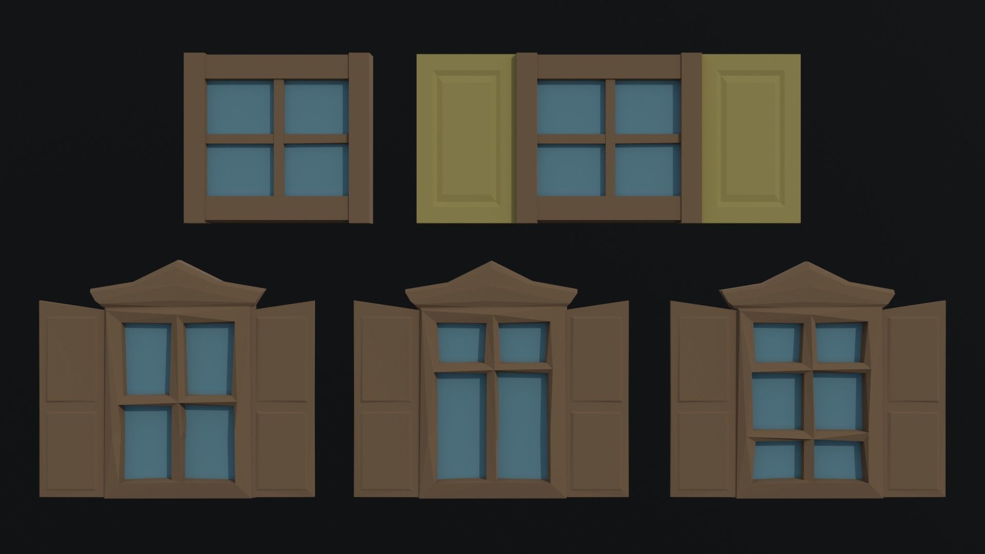 Cartoon fantasy wood windows Polygonal Style Low-poly 3D model_2