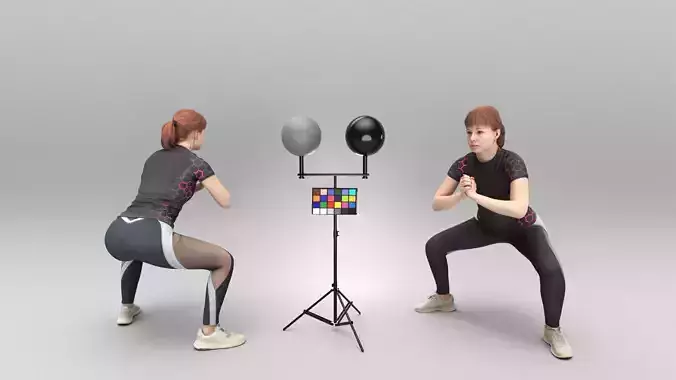 Beautiful young woman doing squats 441 Low-poly 3D model