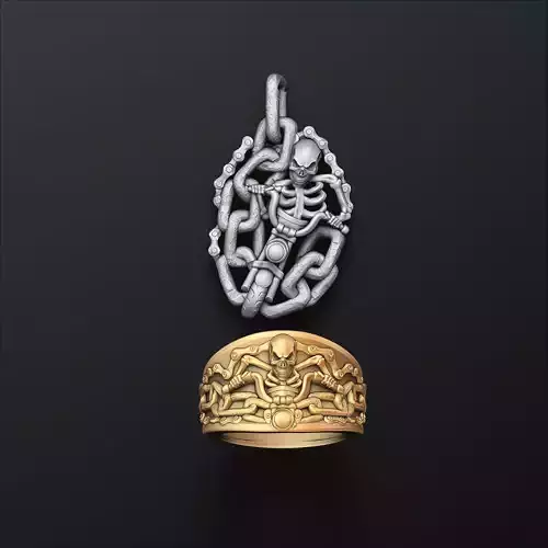 Biker Skull Ring Pendant Collection Set 3D print model