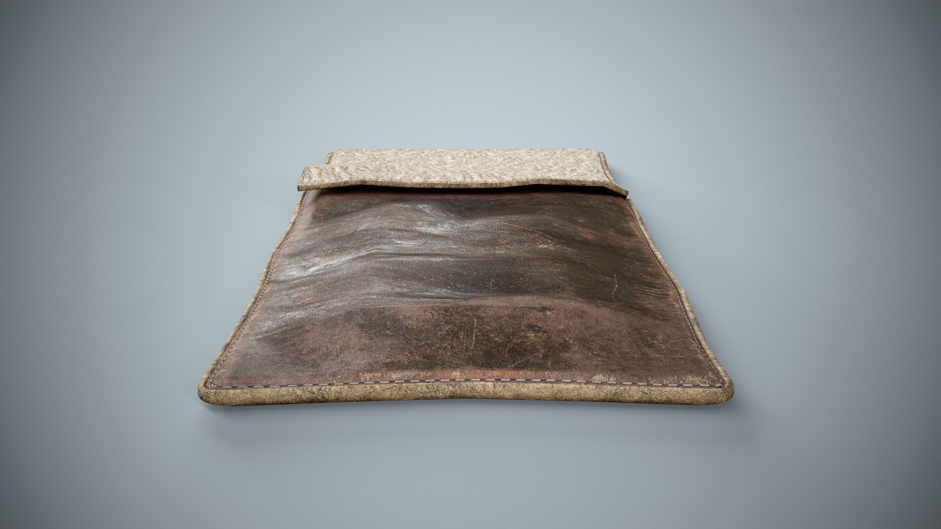 Medieval Sleeping Bag - Leather and Fur Low-poly 3D model_6