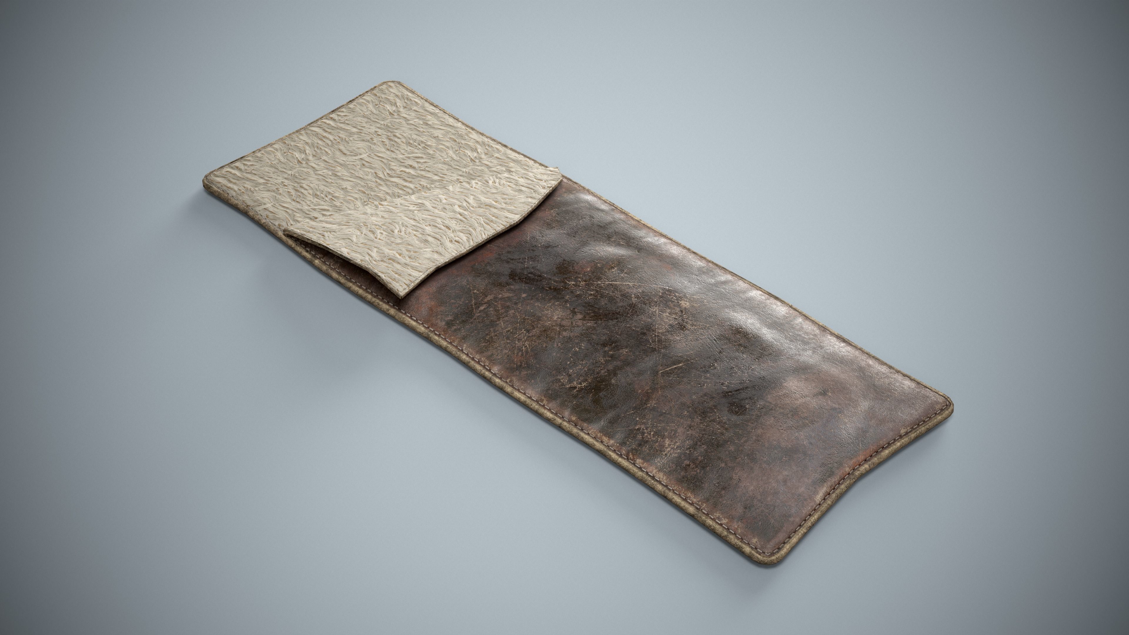 Medieval Sleeping Bag - Leather and Fur Low-poly 3D model_1