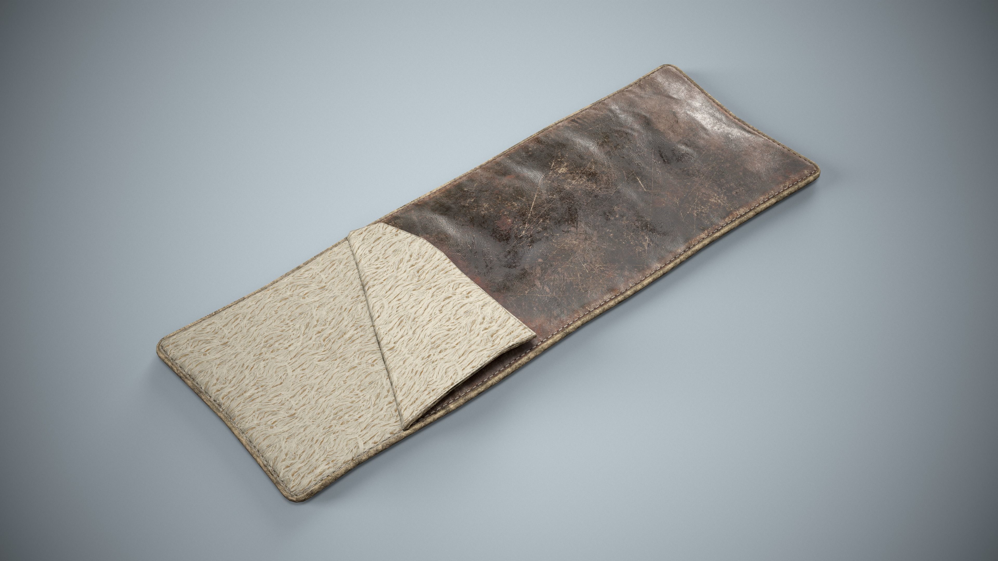 Medieval Sleeping Bag - Leather and Fur Low-poly 3D model_4