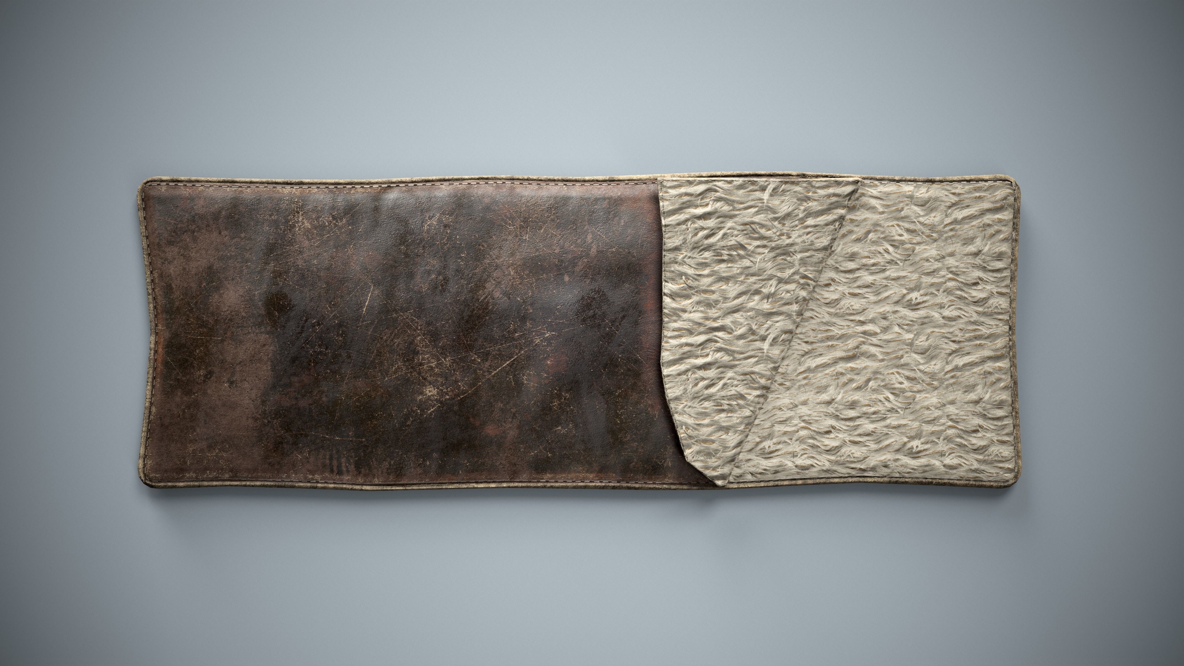 Medieval Sleeping Bag - Leather and Fur Low-poly 3D model_3