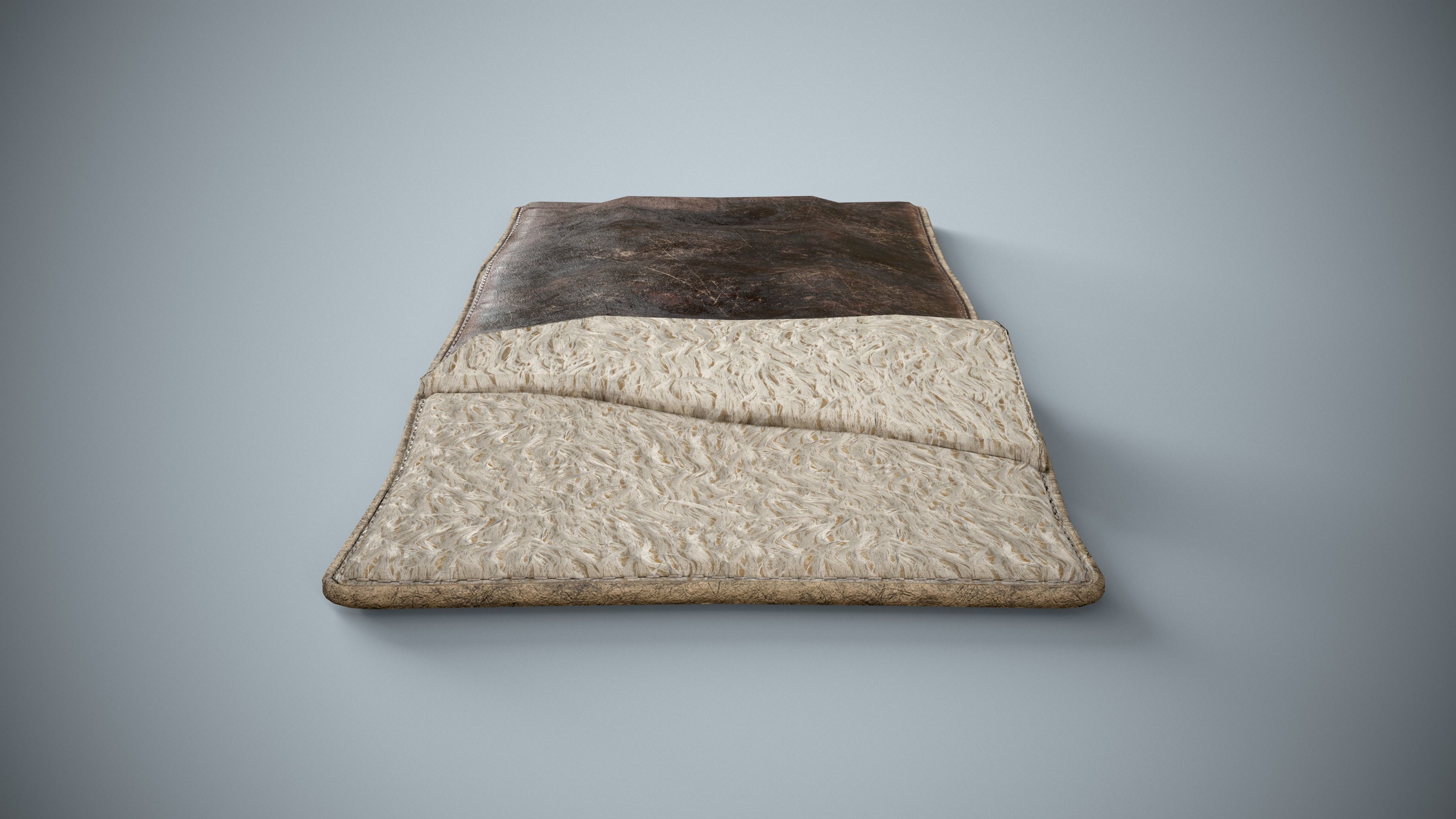 Medieval Sleeping Bag - Leather and Fur Low-poly 3D model_5