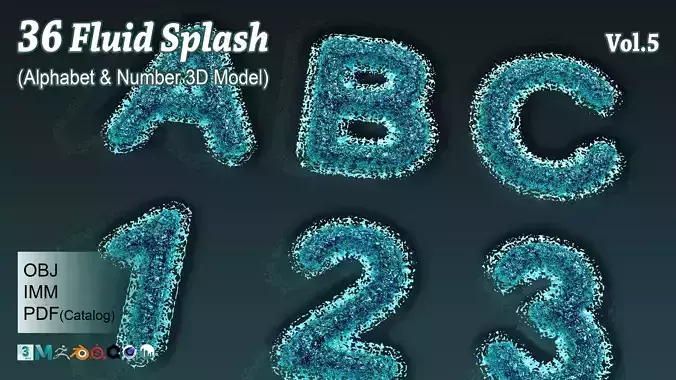 36 fluid splash alphabet and number vol 5 3D model