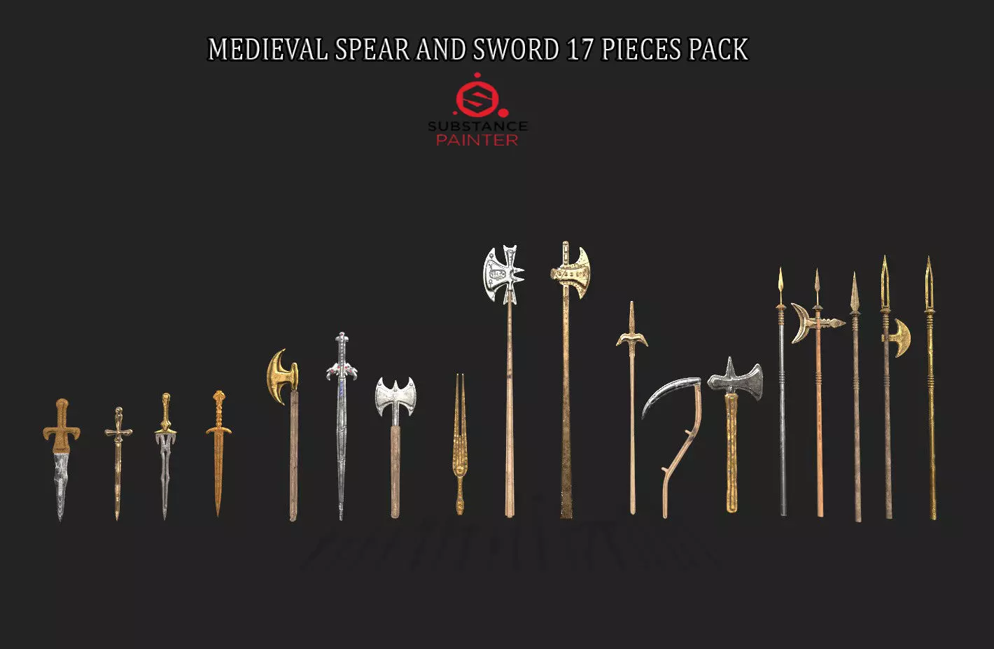  MEDIEVAL SPEAR AND SWORD 17 PIECES PACK Low-poly 3D model_0