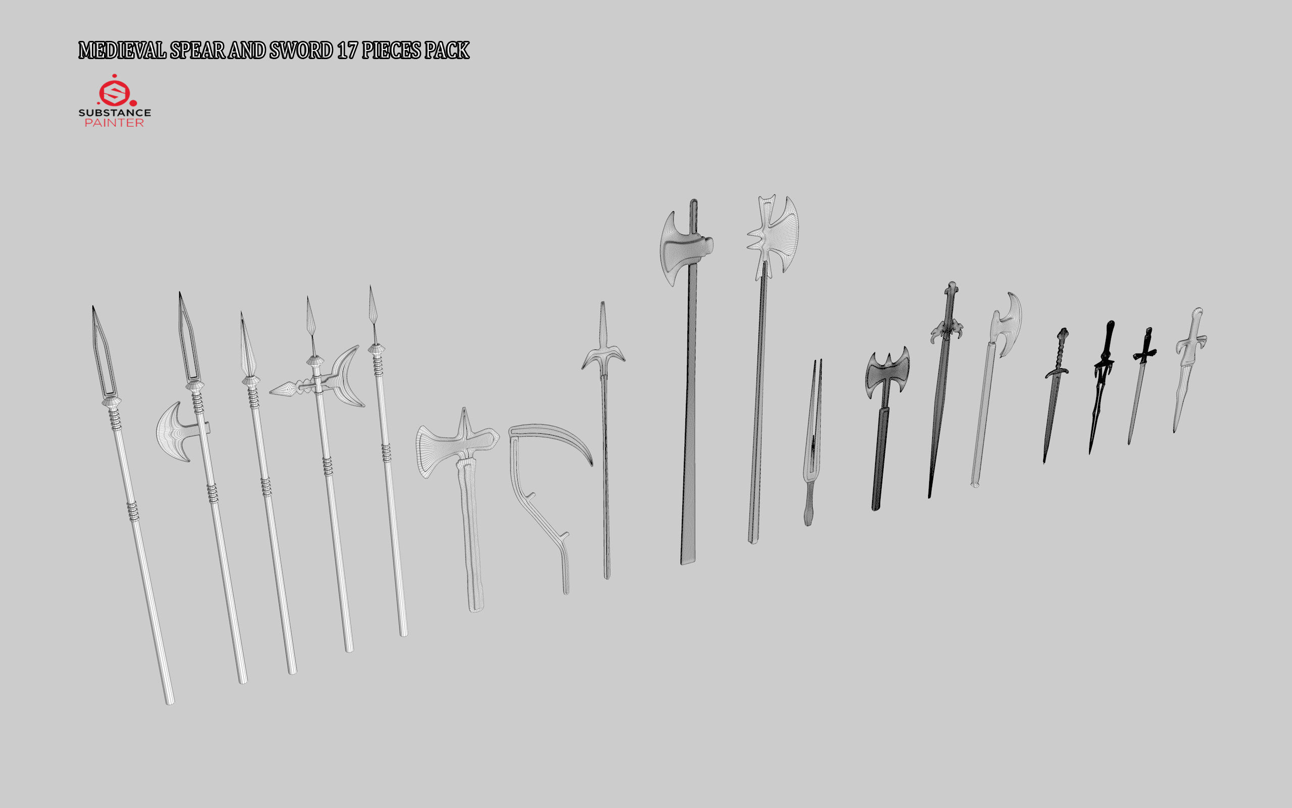  MEDIEVAL SPEAR AND SWORD 17 PIECES PACK Low-poly 3D model_2