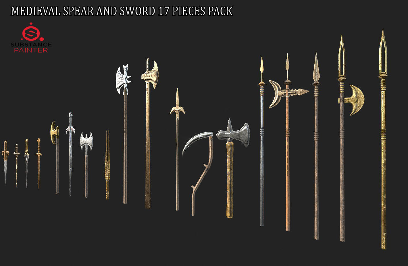  MEDIEVAL SPEAR AND SWORD 17 PIECES PACK Low-poly 3D model_1