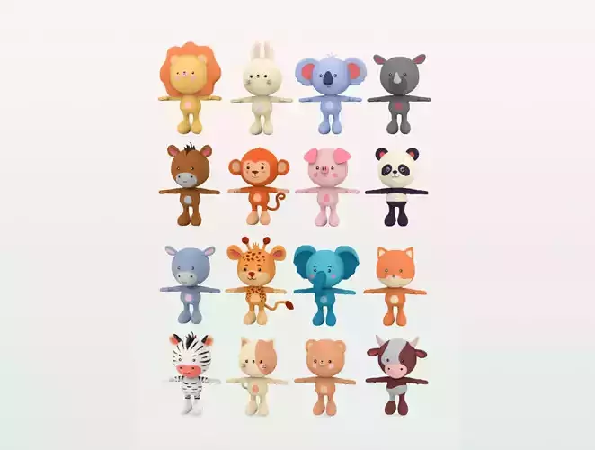 Animal Little Cute - Pack 1- Set 16 animal Low-poly 3D model