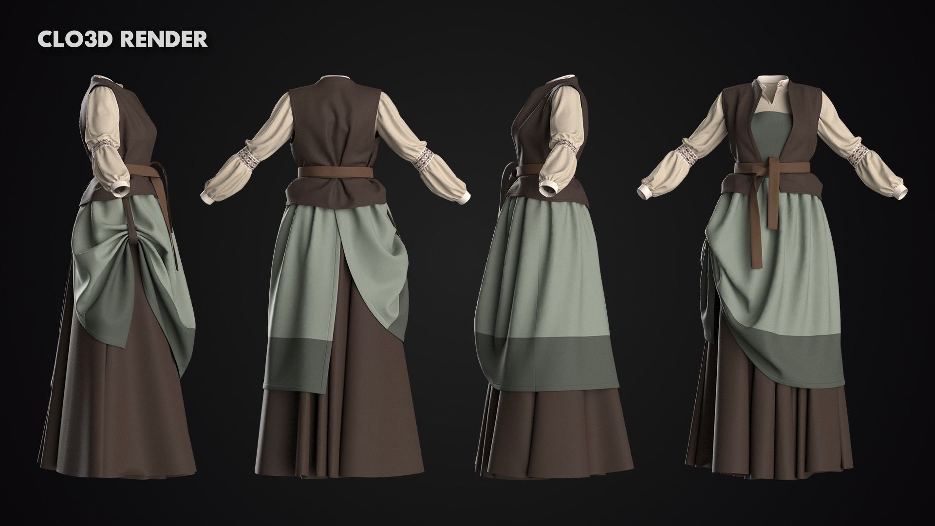 Low Poly Peasant Women Outfit with Free Tutorial Low-poly 3D model_7