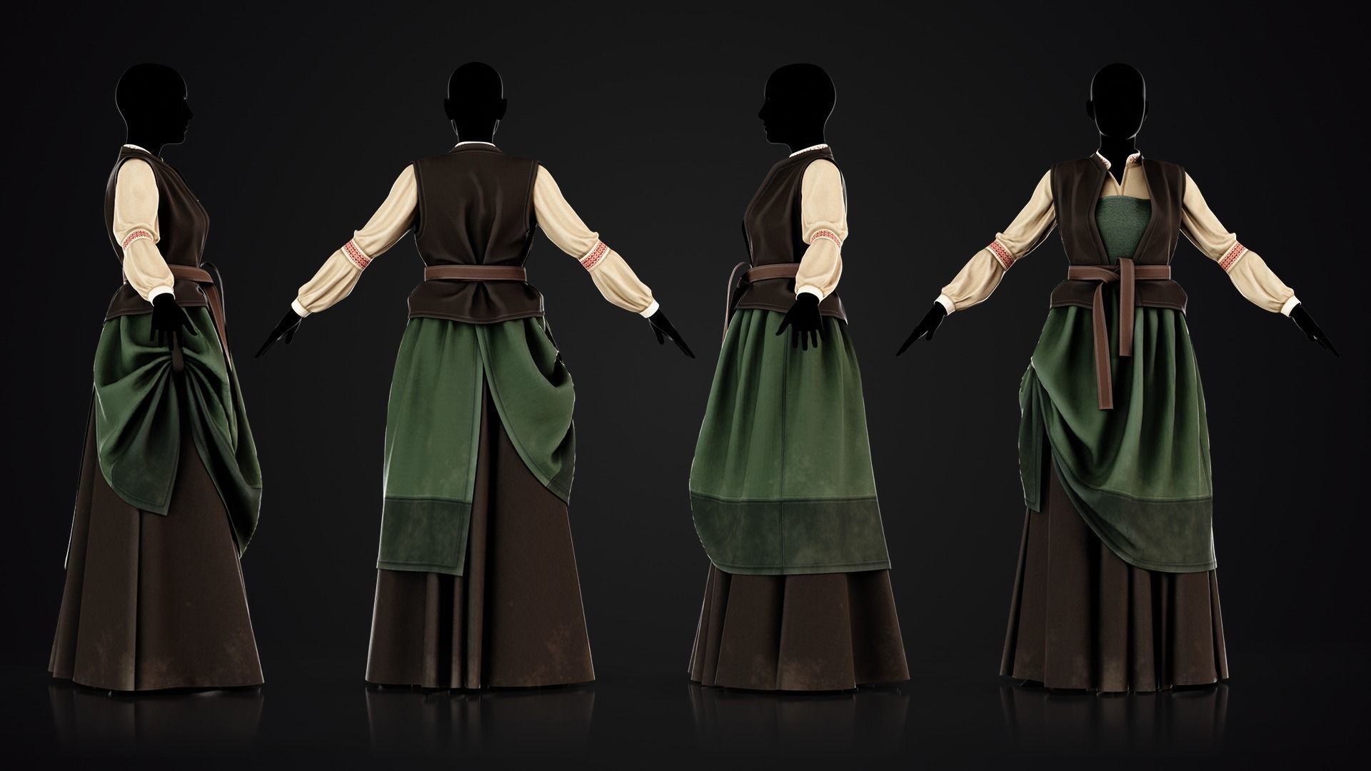 Low Poly Peasant Women Outfit with Free Tutorial Low-poly 3D model_2