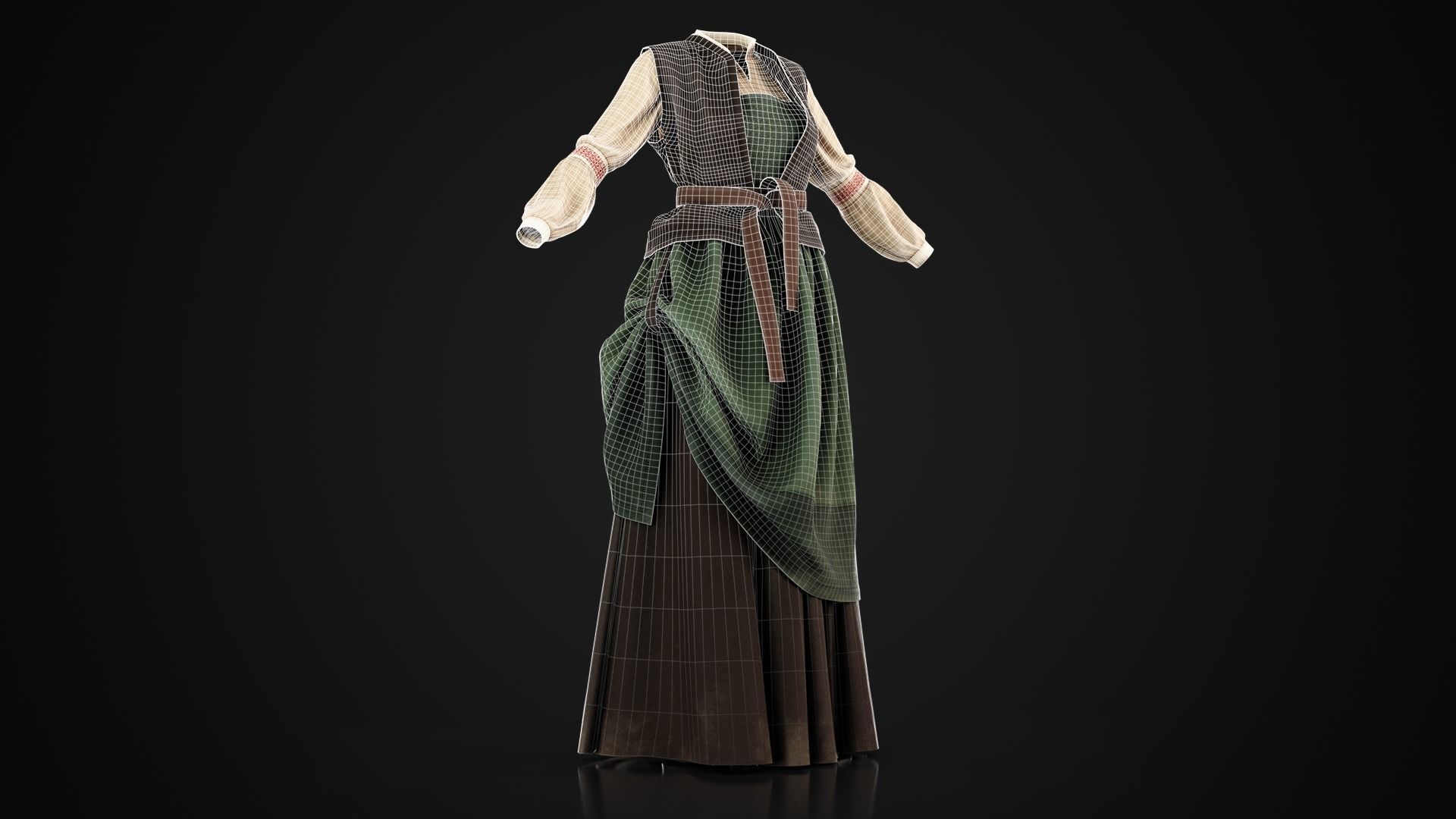 Low Poly Peasant Women Outfit with Free Tutorial Low-poly 3D model_1