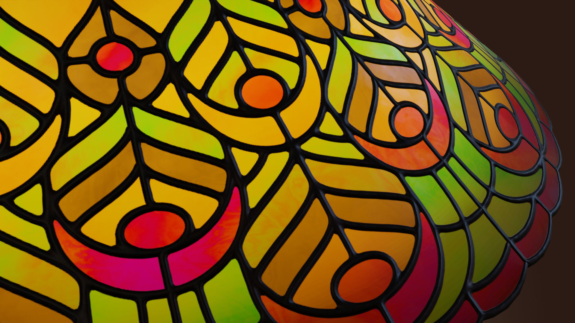 Stained glass ceiling pendant lamp with peacock pattern Low-poly 3D model_16