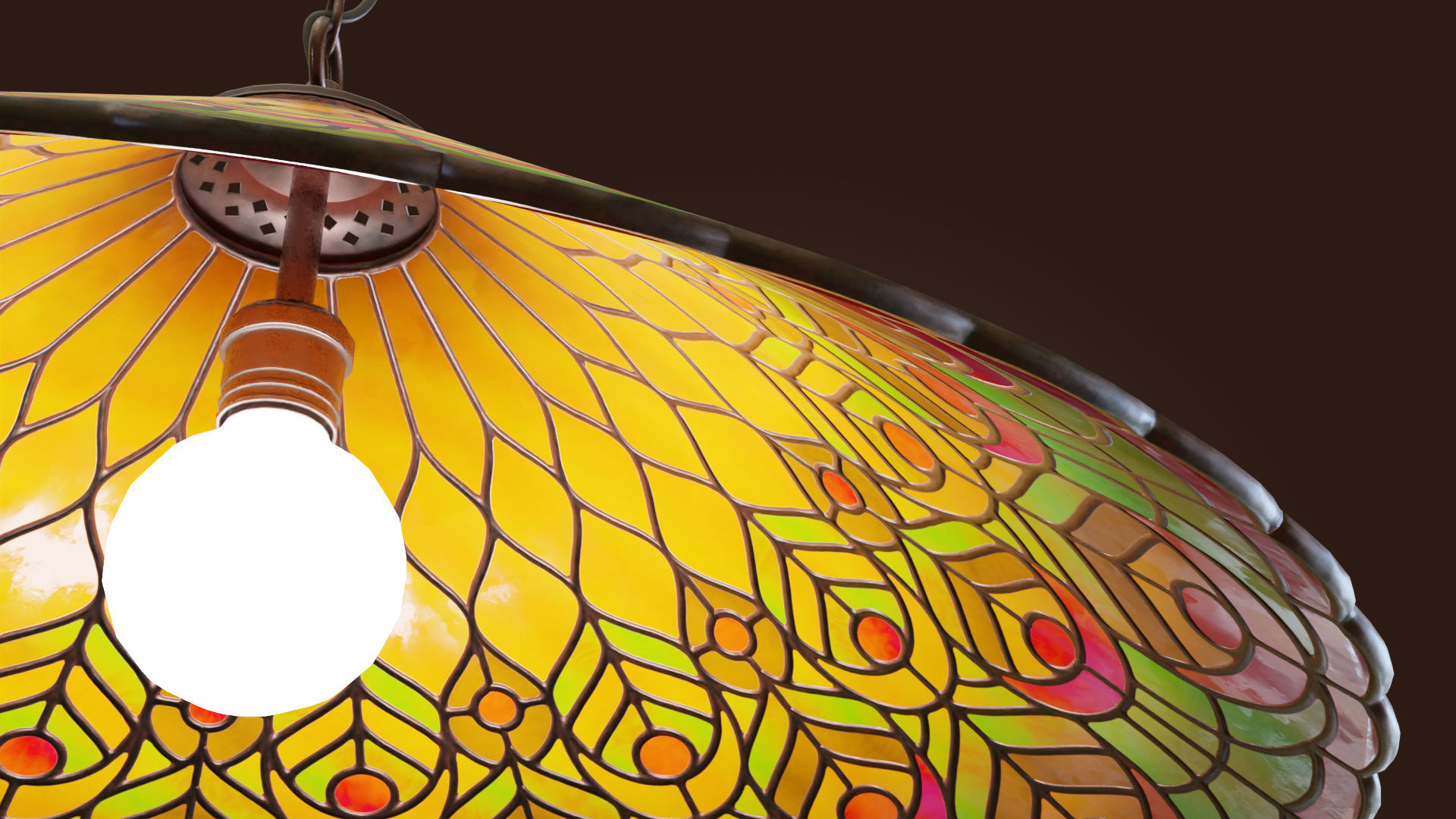 Stained glass ceiling pendant lamp with peacock pattern Low-poly 3D model_6