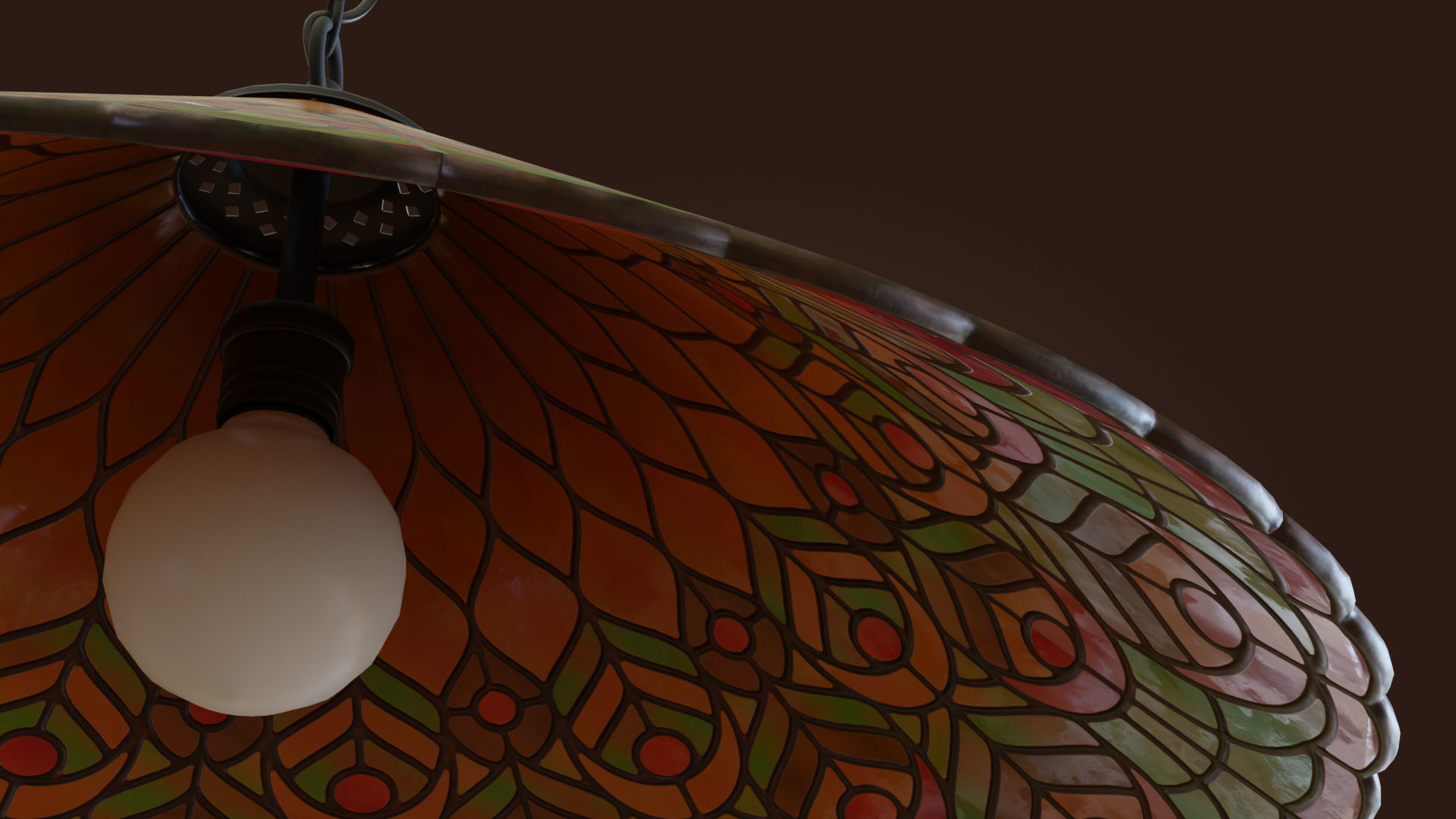 Stained glass ceiling pendant lamp with peacock pattern Low-poly 3D model_5