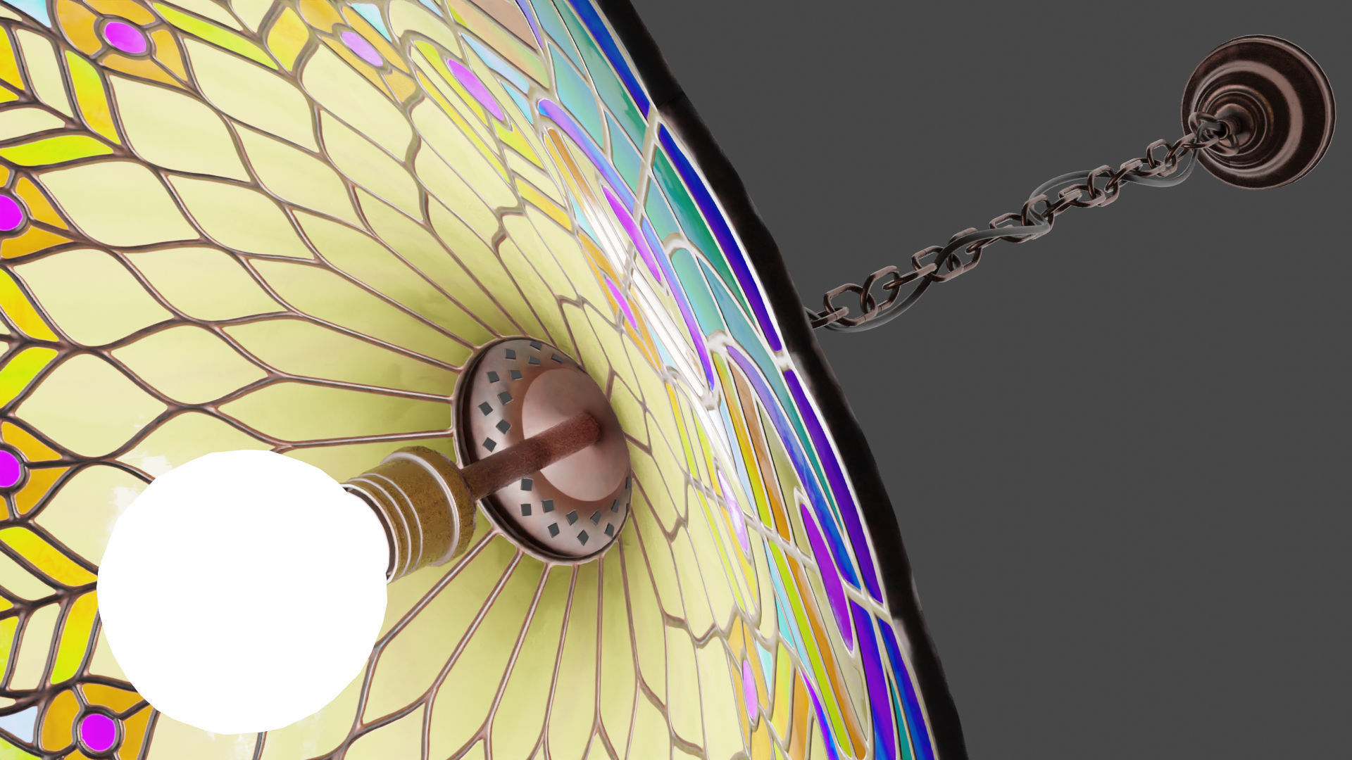 Stained glass ceiling pendant lamp with peacock pattern Low-poly 3D model_12