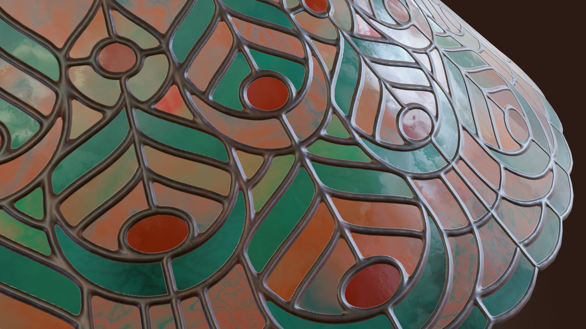 Stained glass ceiling pendant lamp with peacock pattern Low-poly 3D model_17