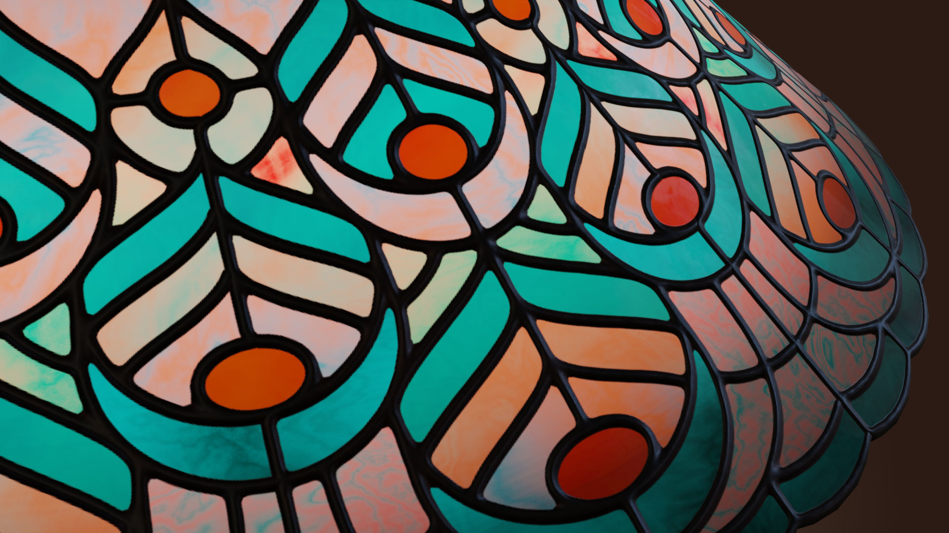 Stained glass ceiling pendant lamp with peacock pattern Low-poly 3D model_18