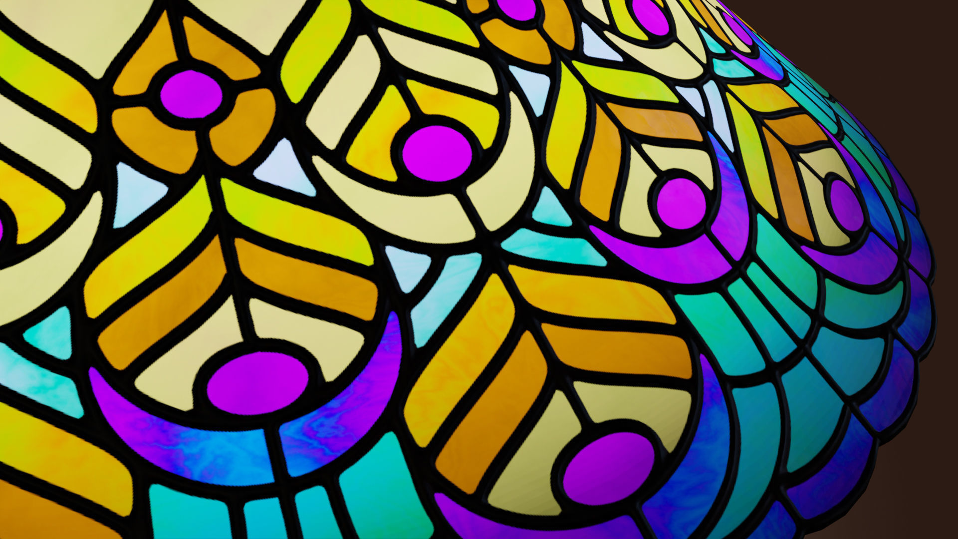 Stained glass ceiling pendant lamp with peacock pattern Low-poly 3D model_14