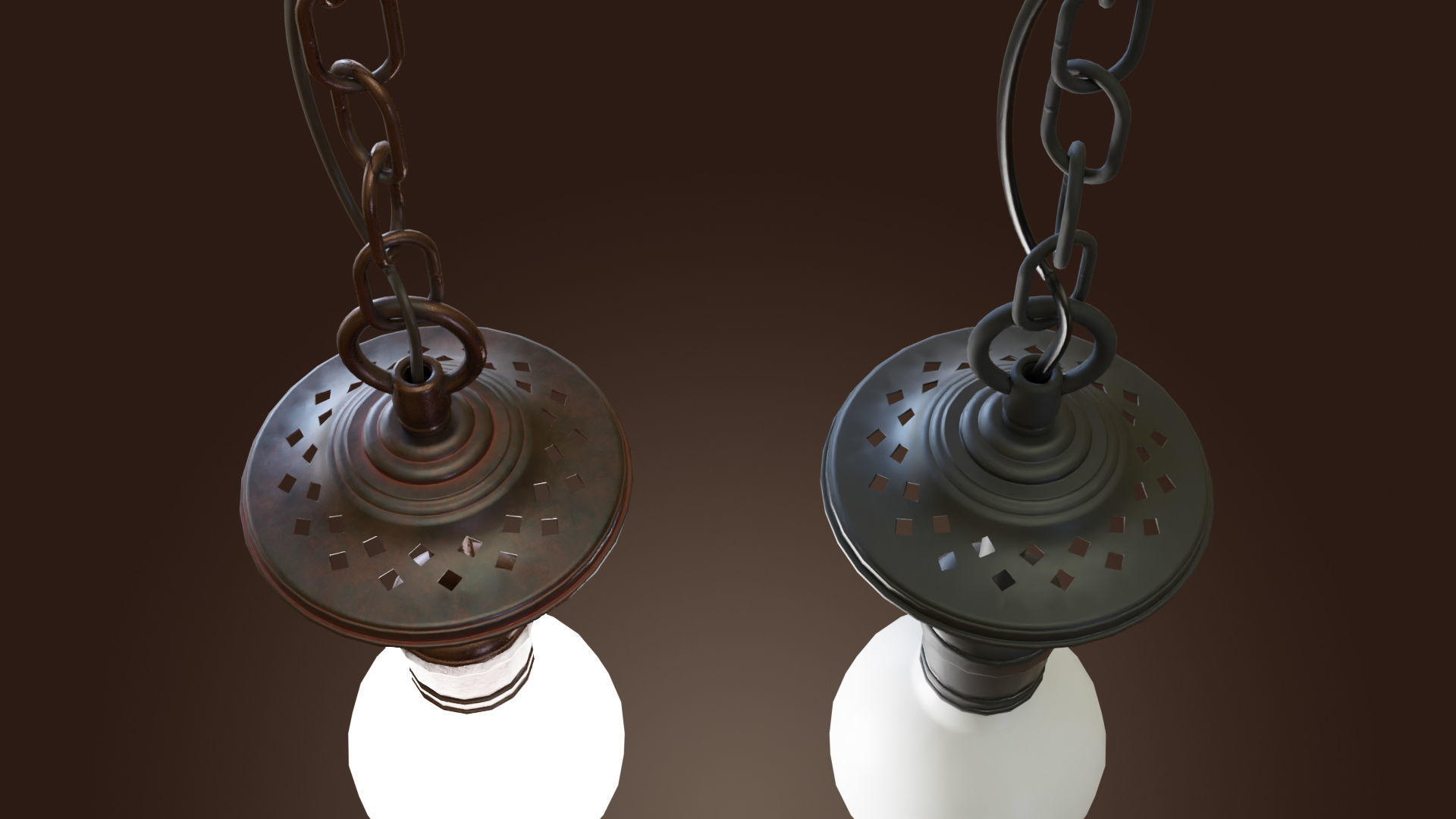 Stained glass ceiling pendant lamp with peacock pattern Low-poly 3D model_8