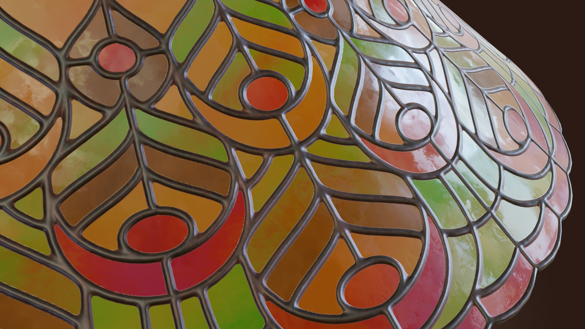 Stained glass ceiling pendant lamp with peacock pattern Low-poly 3D model_15