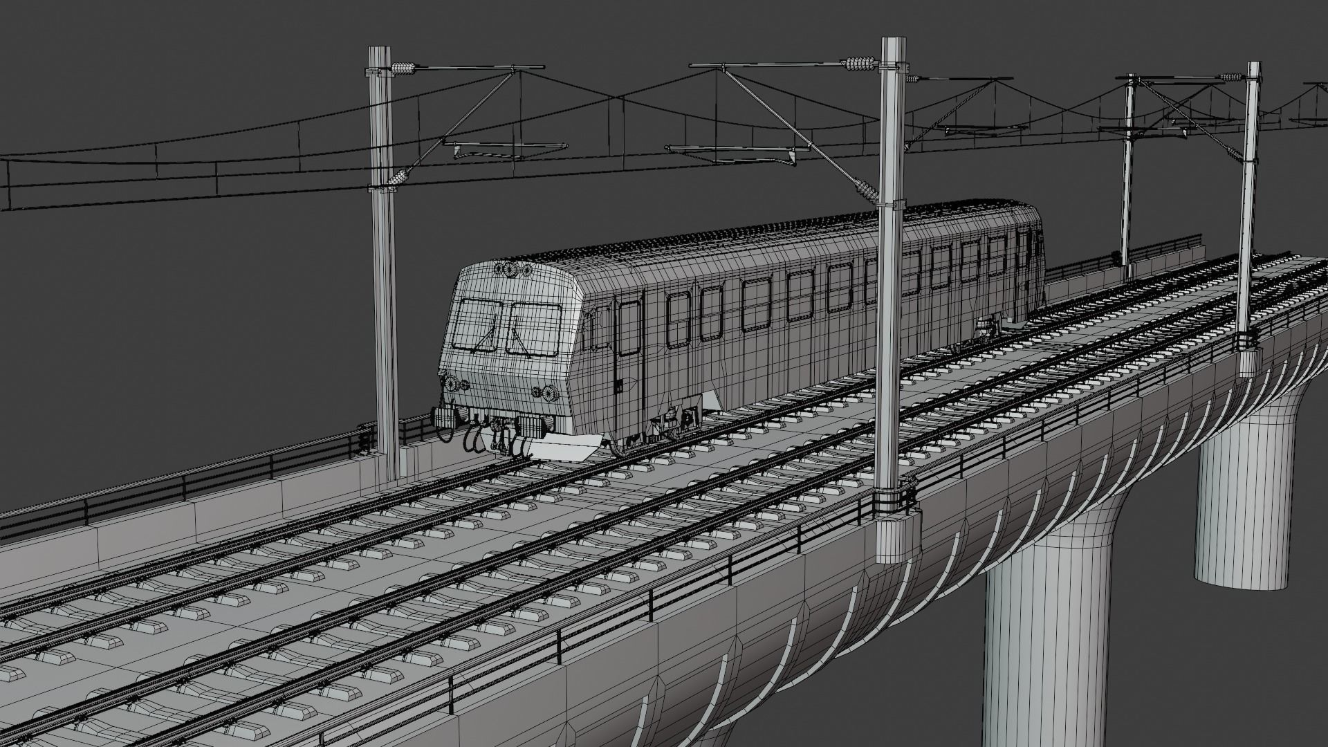 Bridge with passenger diesel train 3D model_3