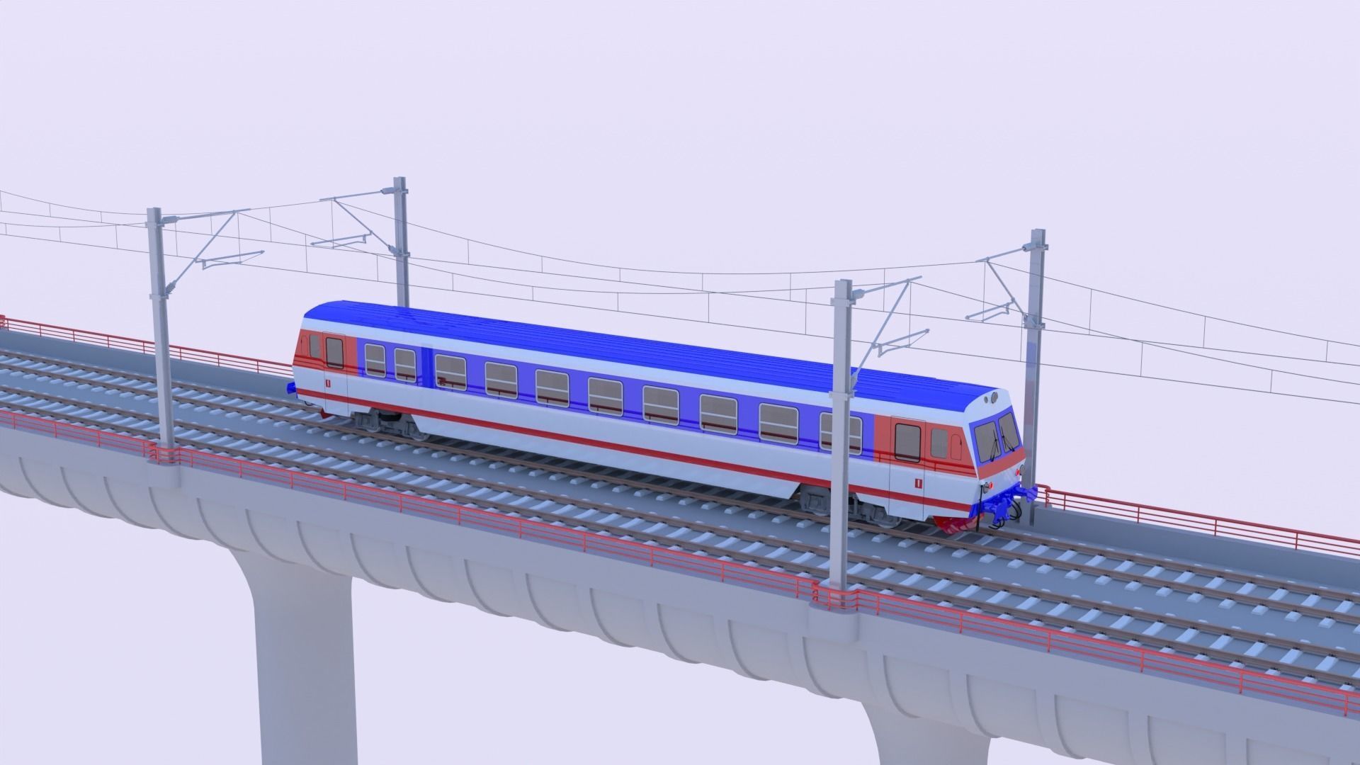 Bridge with passenger diesel train 3D model_11