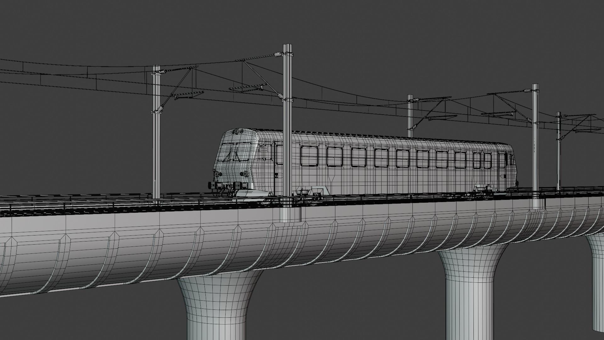 Bridge with passenger diesel train 3D model_5