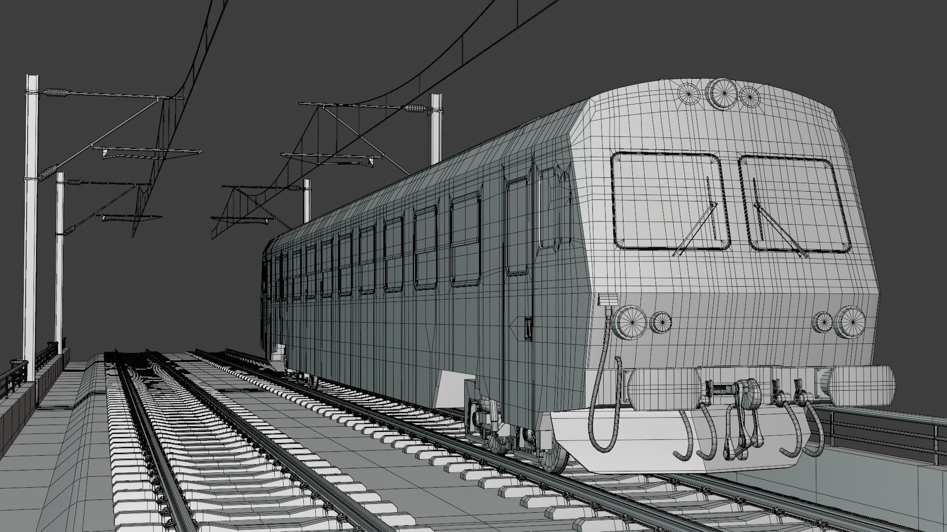 Bridge with passenger diesel train 3D model_9