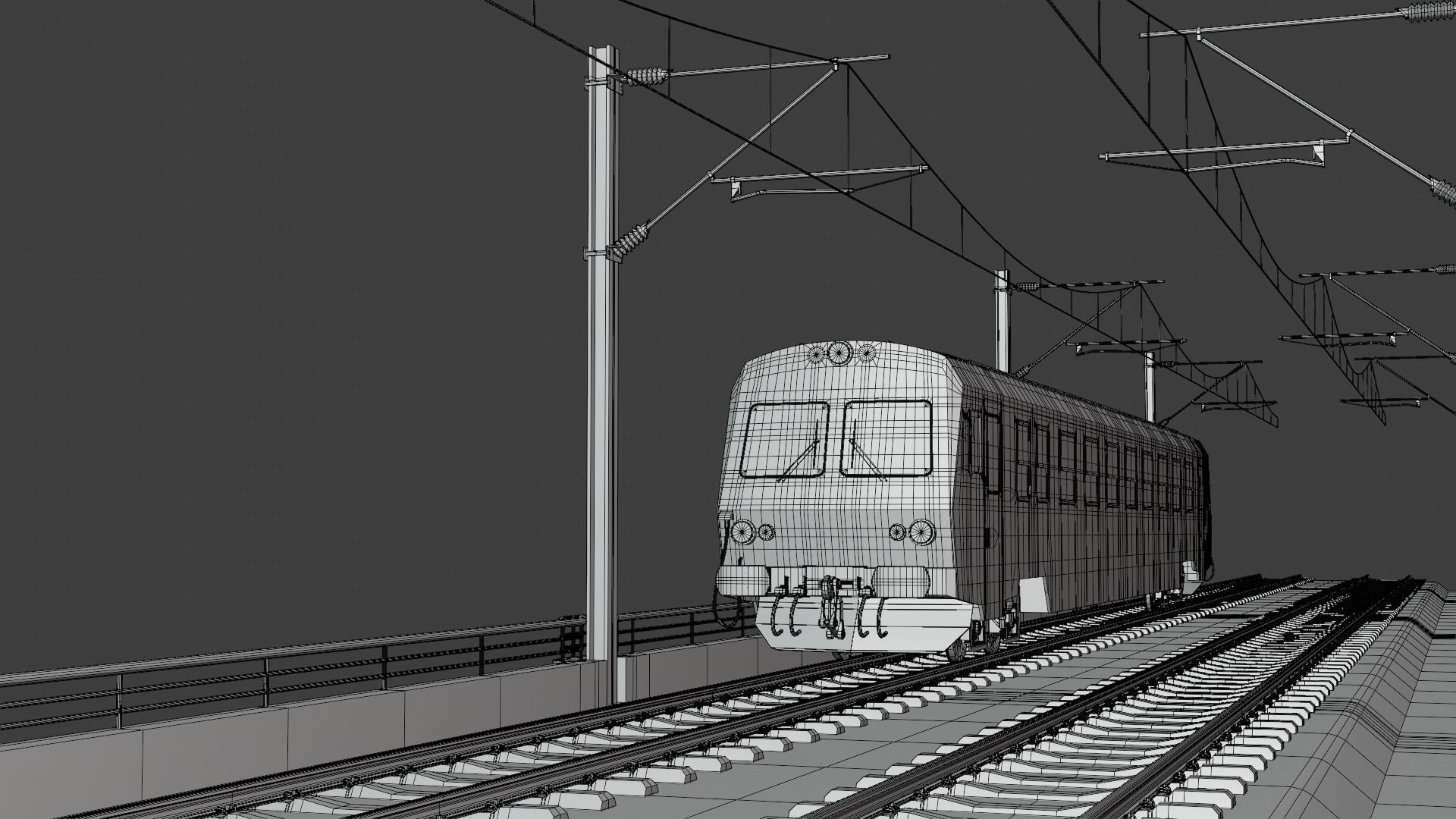 Bridge with passenger diesel train 3D model_7