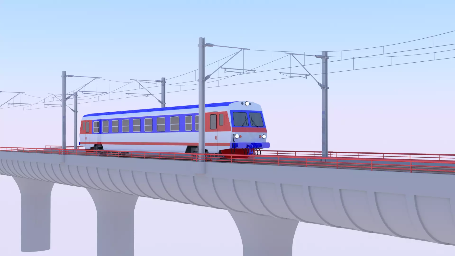 Bridge with passenger diesel train 3D model_0