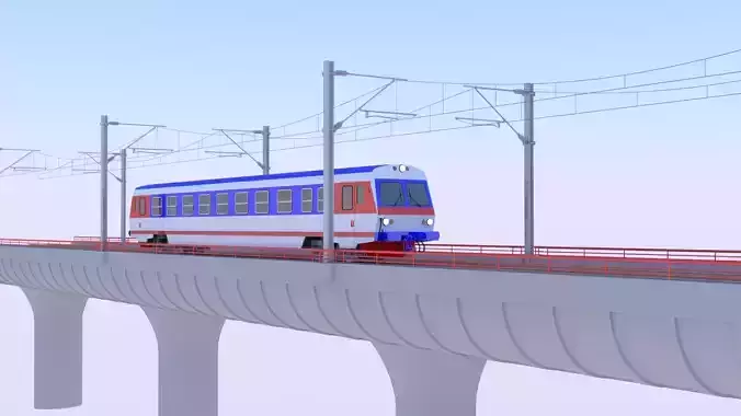 Bridge with passenger diesel train 3D model