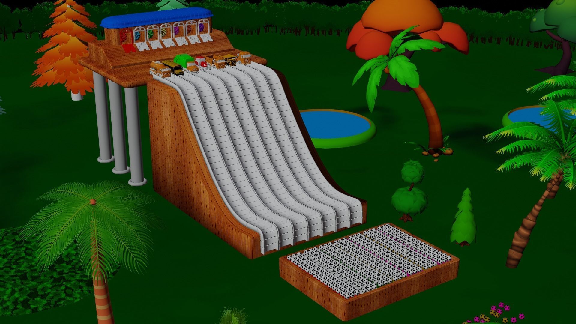 Cube Pool Filled by Soccer Balls 3D model_2