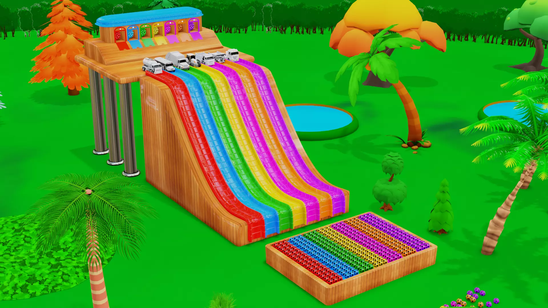 Cube Pool Filled by Soccer Balls 3D model_0