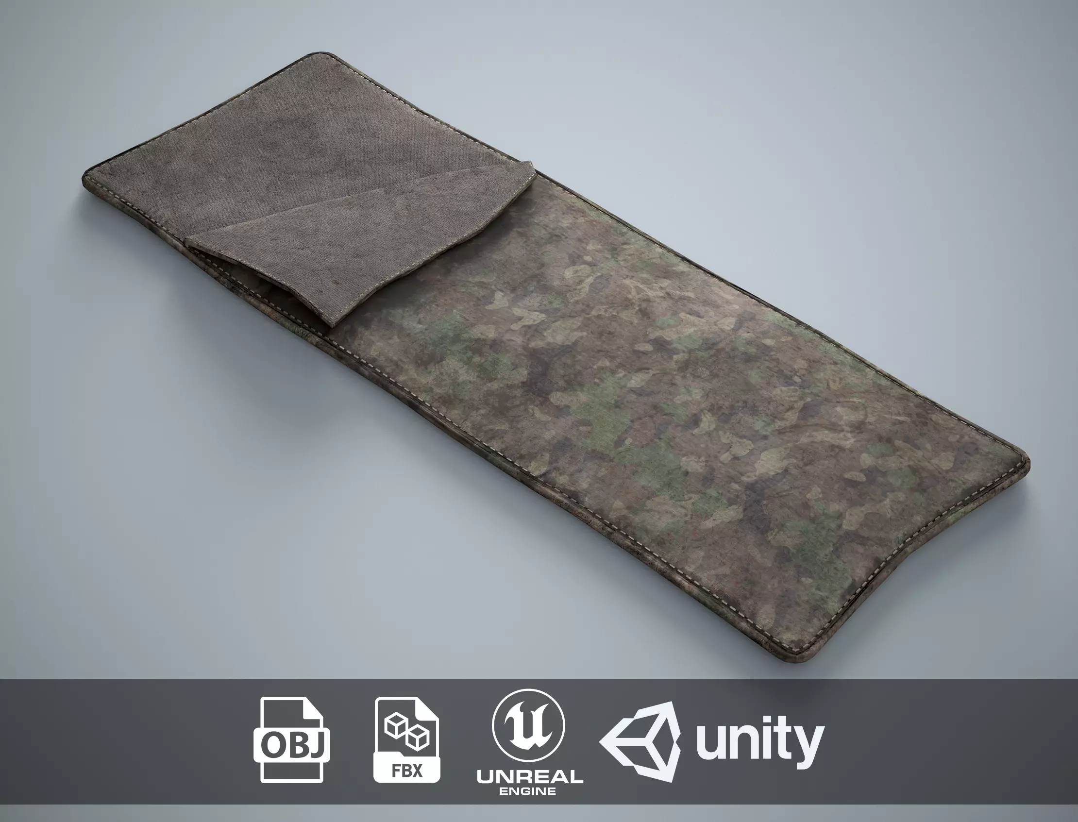 Military Sleeping Bag - Worn Camouflage Low-poly 3D model_0