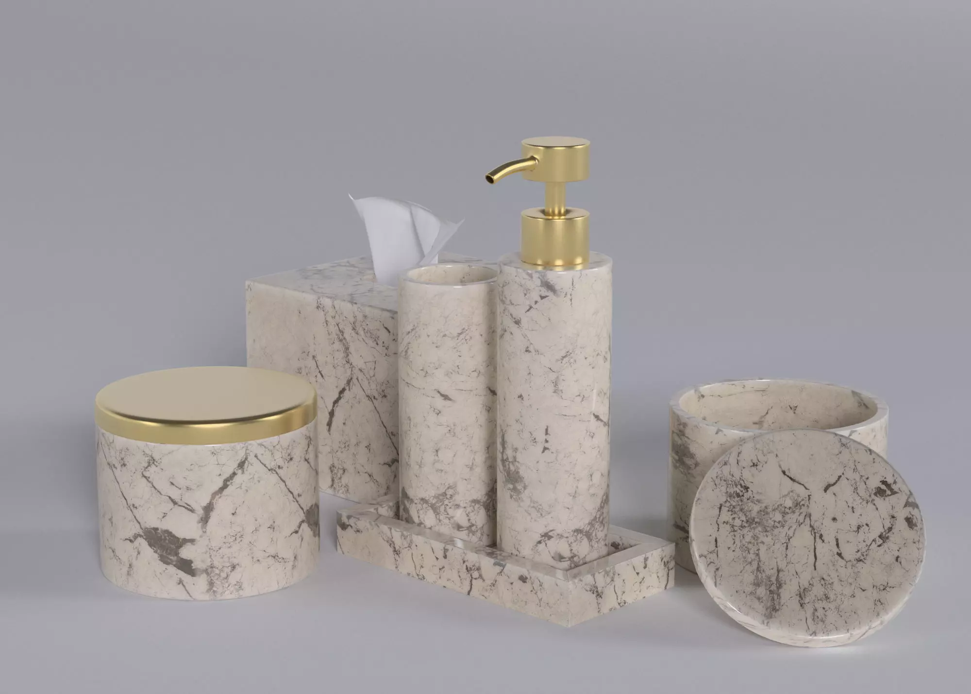 Elegant Marble Bathroom Accessories Set - 4K Textures 3D model Free 3D model