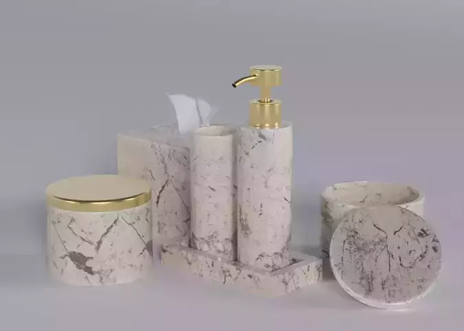 Elegant Marble Bathroom Accessories Set - 4K Textures 3D model