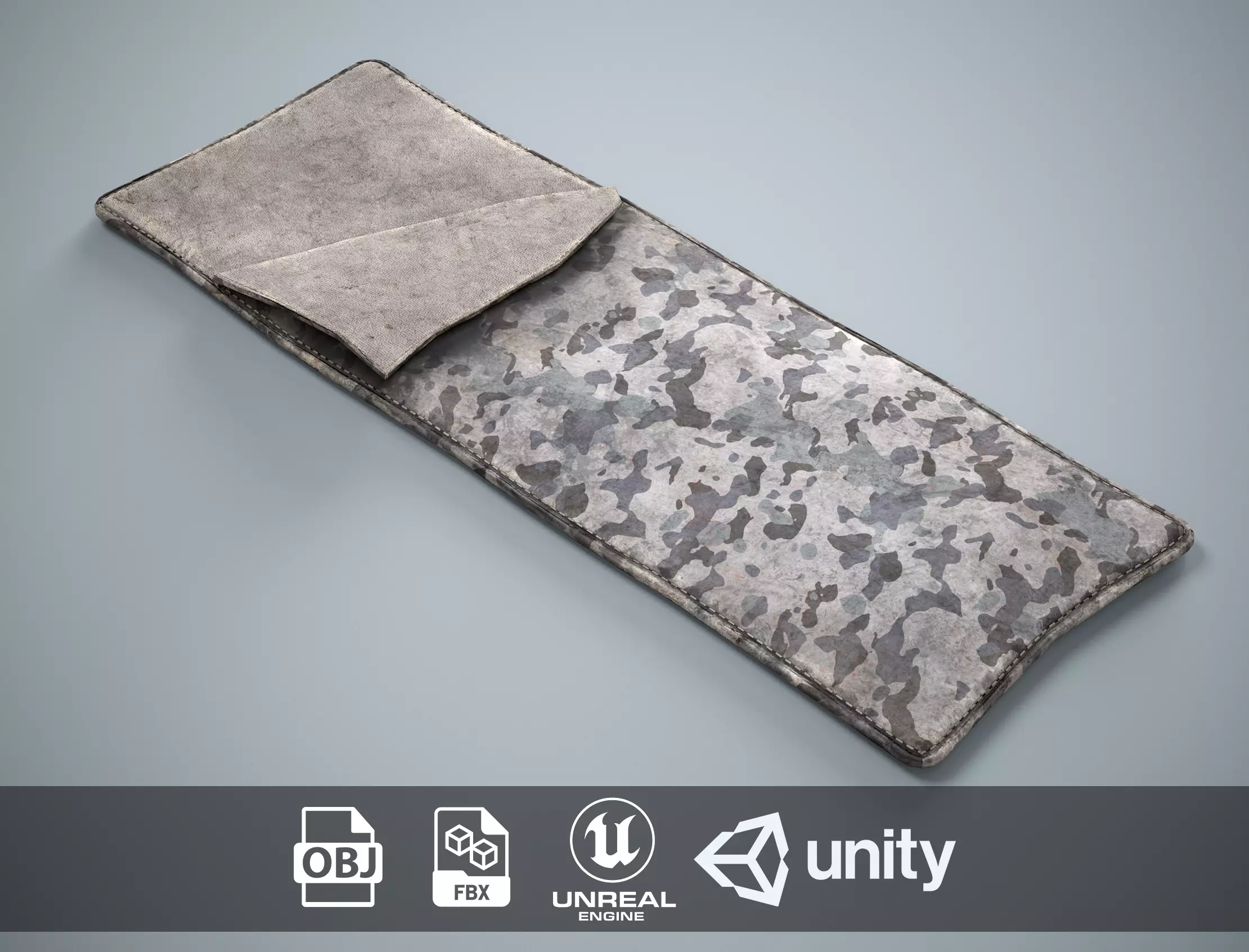 Military Sleeping Bag - Winter Camouflage Bedroll Low-poly 3D model_0
