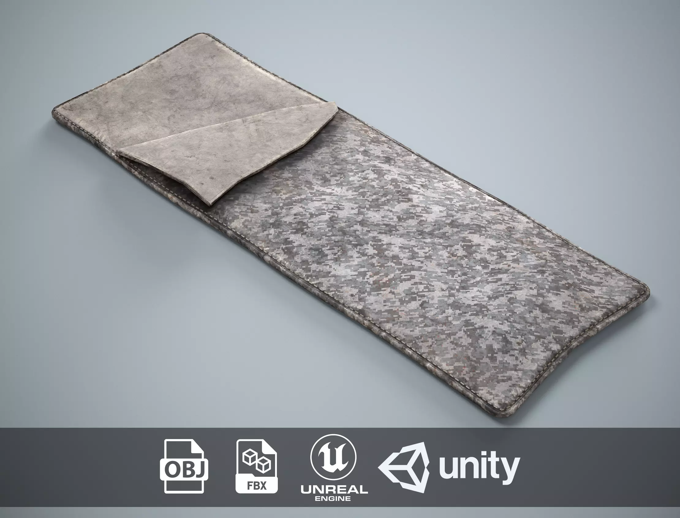 Military Sleeping Bag - Winter Pixel Bedroll Low-poly 3D model_0