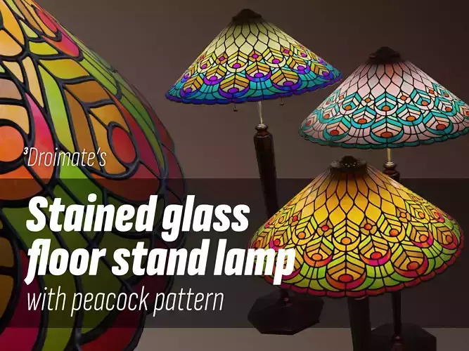 Stained glass floor stand lamp with peacock pattern