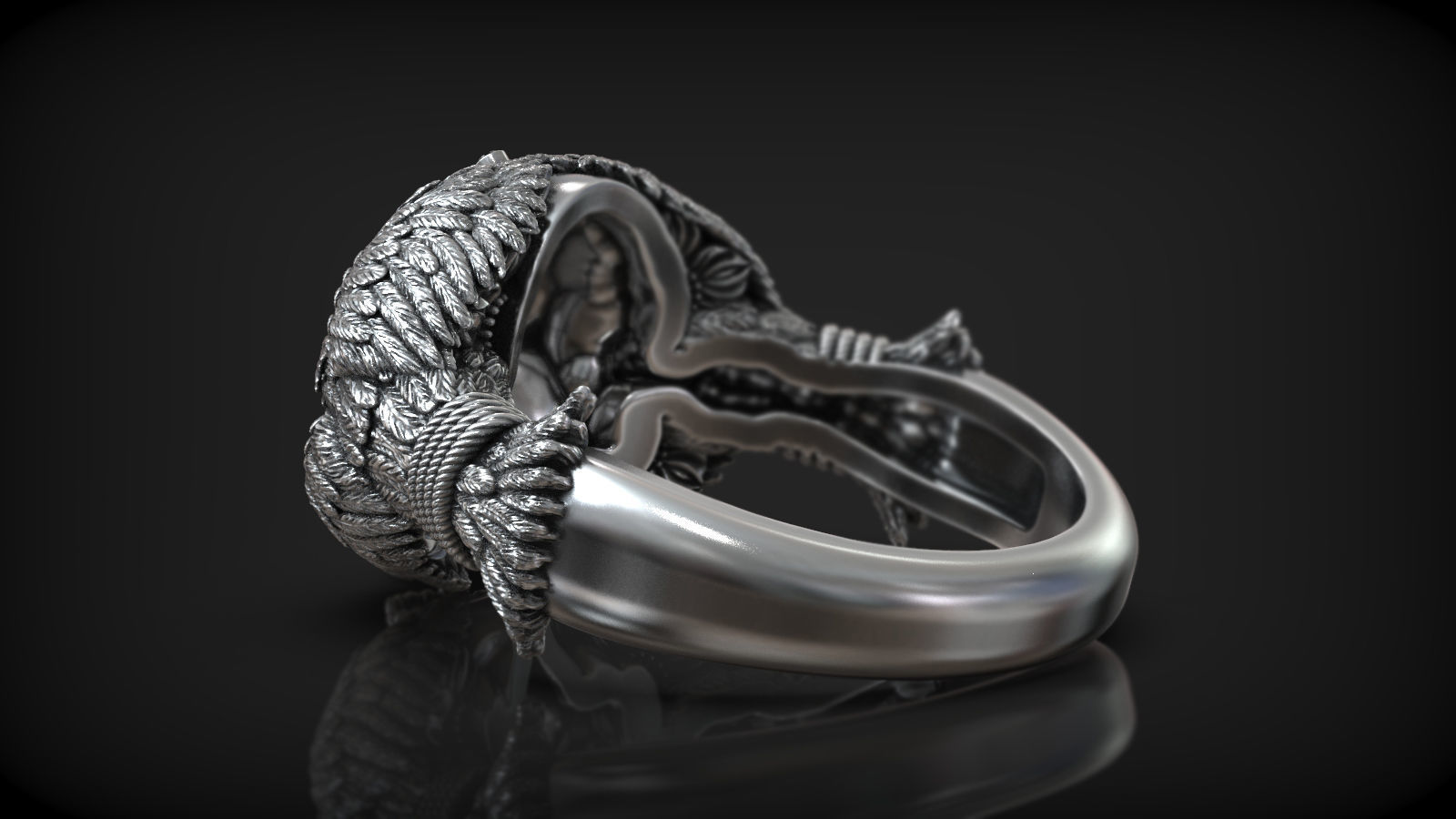 Masonic Symbol Compass Square Skull Head with Crows Ring 3D print model_4