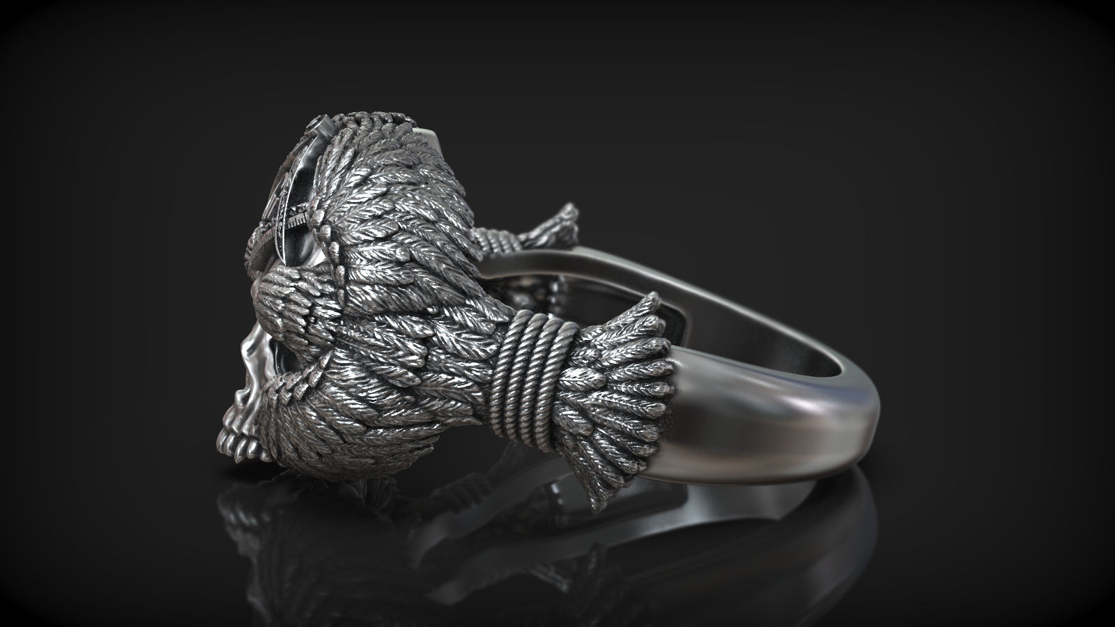 Masonic Symbol Compass Square Skull Head with Crows Ring 3D print model_3