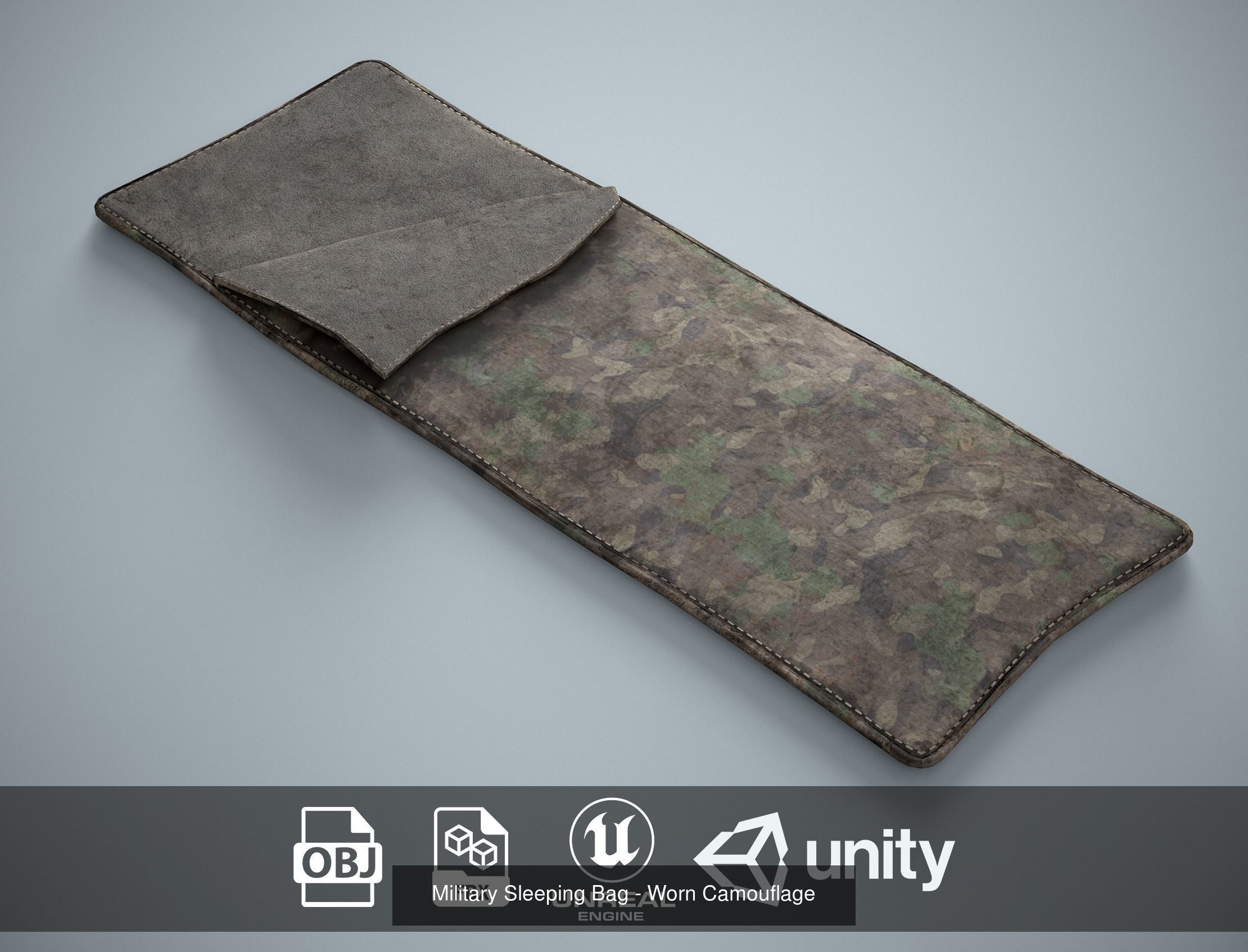 Sleeping Bag Pack - 6 Military and Medieval Bedrolls 3D Model Collection_4