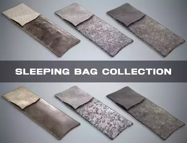 Sleeping Bag Pack - 6 Military and Medieval Bedrolls 3D Model Collection
