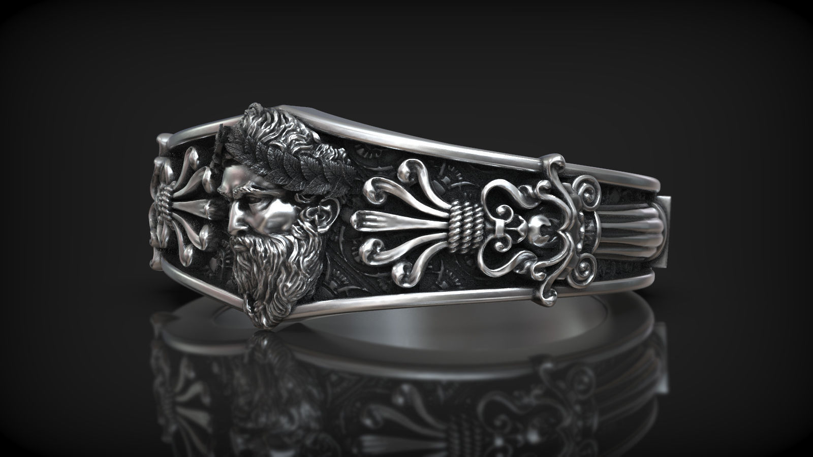 Zeus Laurel Head Antique Greek Pattern Ring 3D print model_3