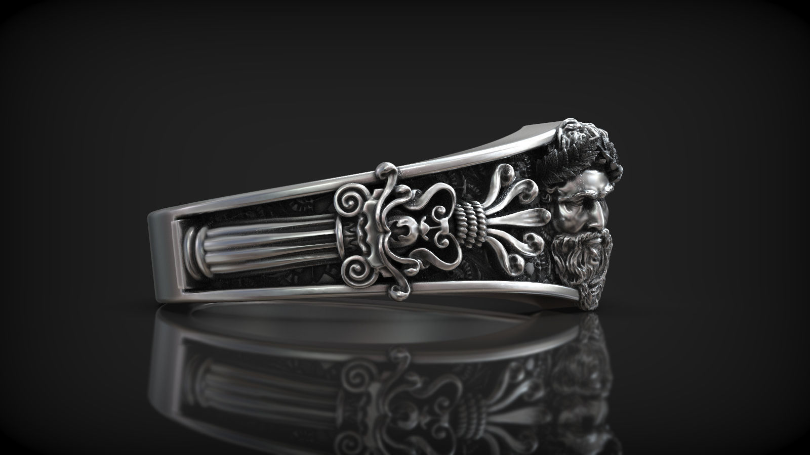 Zeus Laurel Head Antique Greek Pattern Ring 3D print model_2