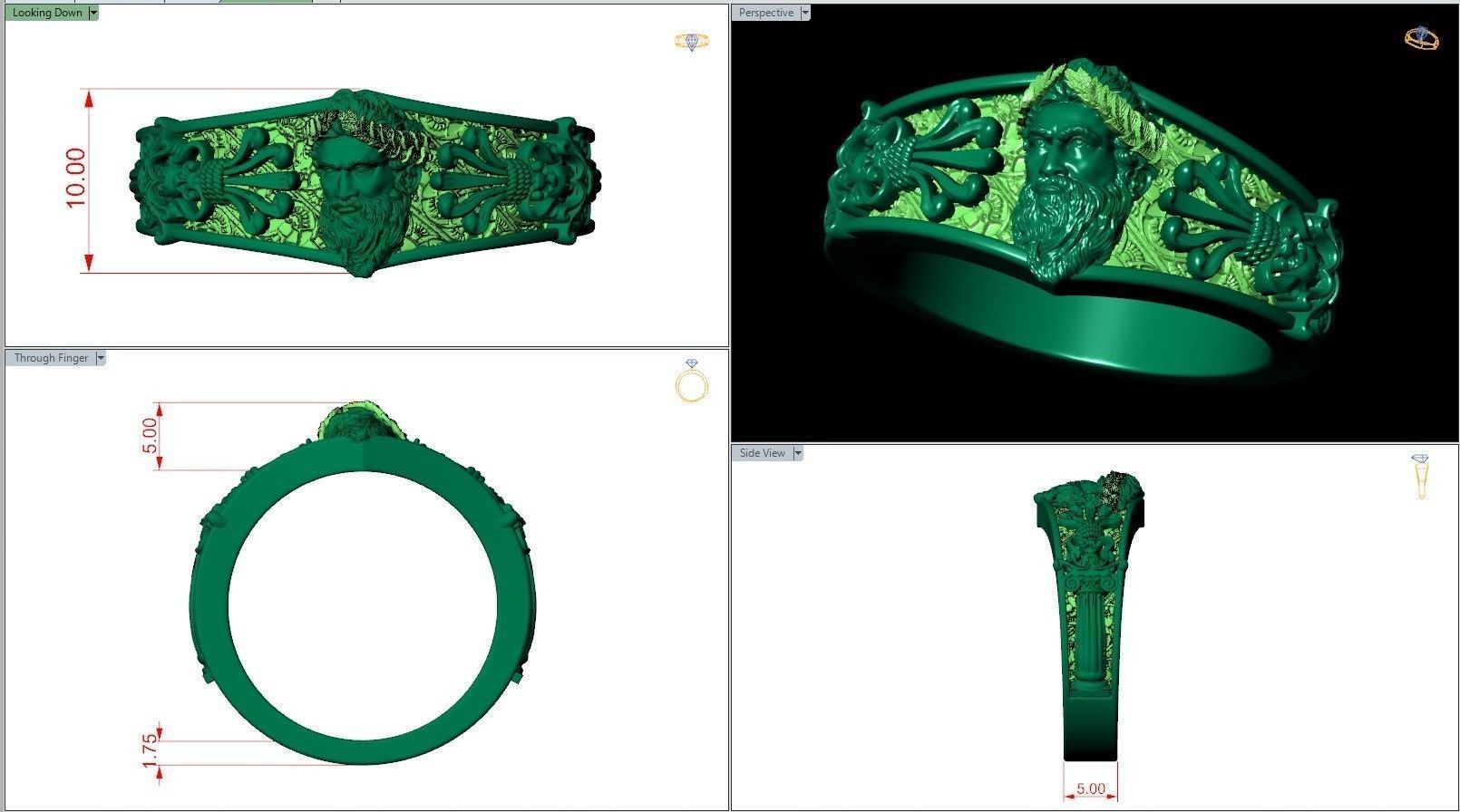 Zeus Laurel Head Antique Greek Pattern Ring 3D print model_6