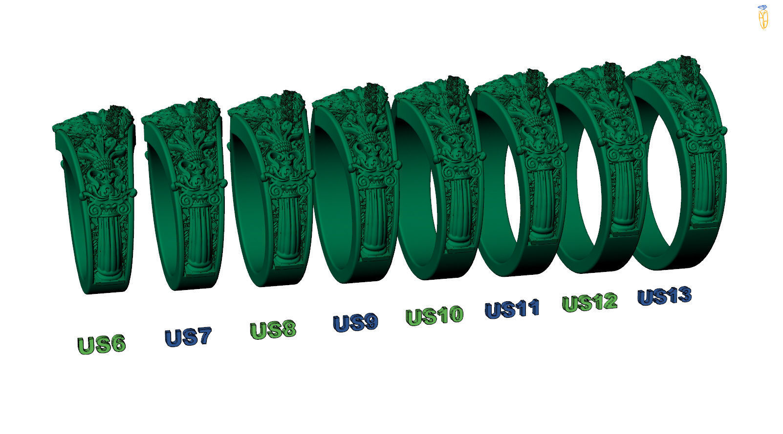 Zeus Laurel Head Antique Greek Pattern Ring 3D print model_7