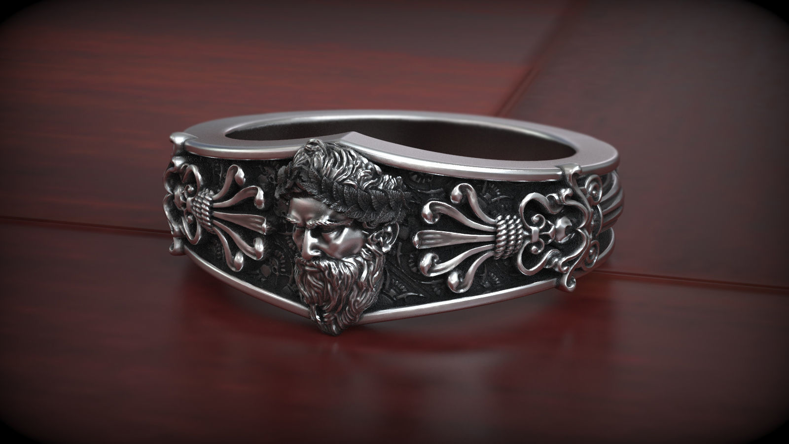 Zeus Laurel Head Antique Greek Pattern Ring 3D print model_5